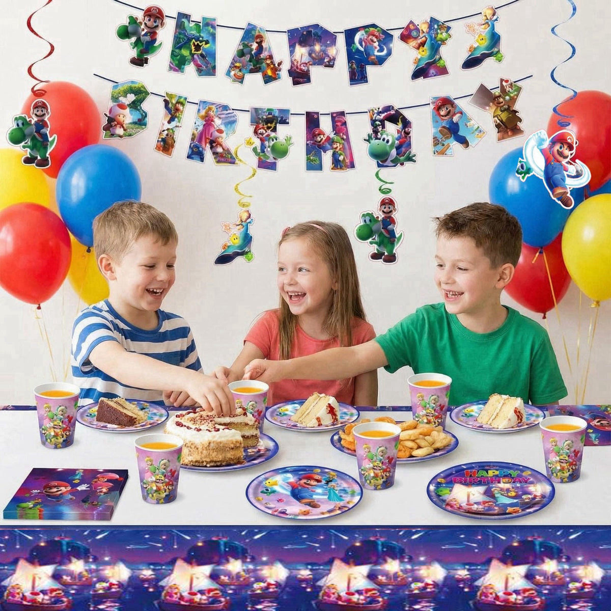 SHSAIEDHA 88Pcs Birthday Party Decorations, Party Supplies Set Including Banner, Tablecloth, Hanging Swirls, Paper Plate