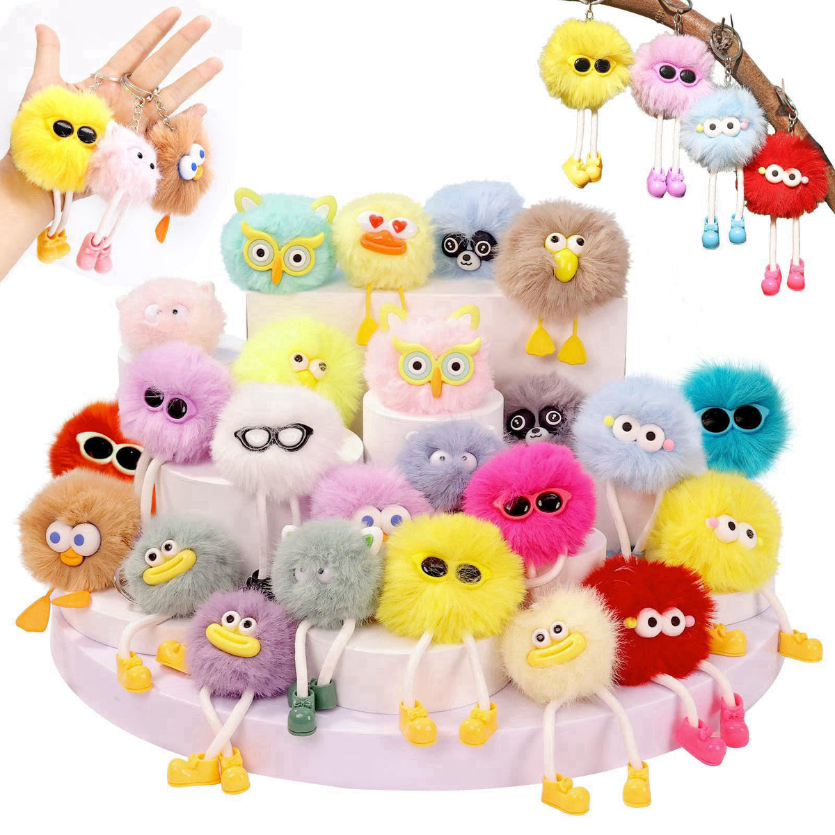 OMyFav 24 PCs Party Favors Keychains - Plush Backpack Keychain Bulk Kids Keychain Cute for Birthday Party Favors for Kid