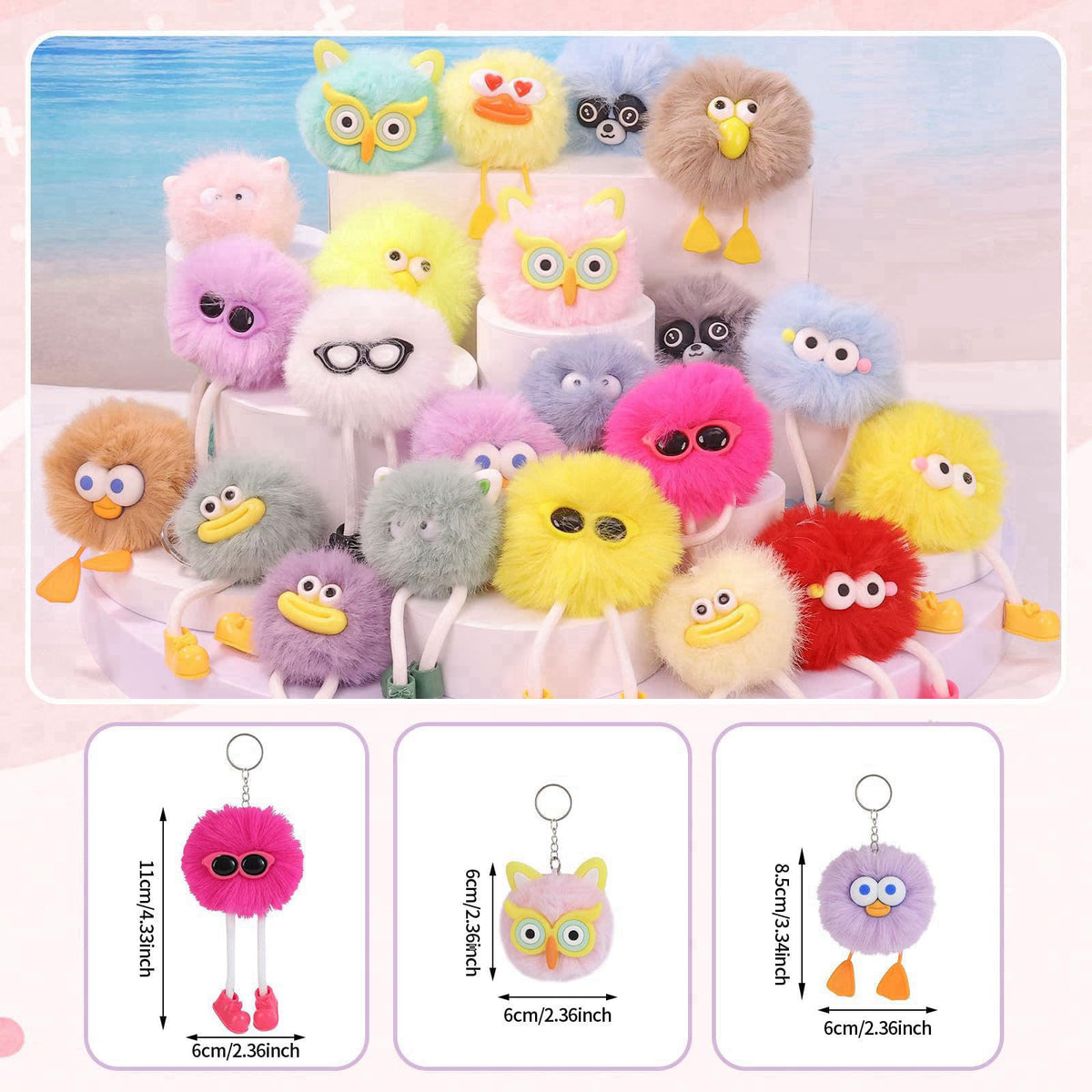 OMyFav 24 PCs Party Favors Keychains - Plush Backpack Keychain Bulk Kids Keychain Cute for Birthday Party Favors for Kid