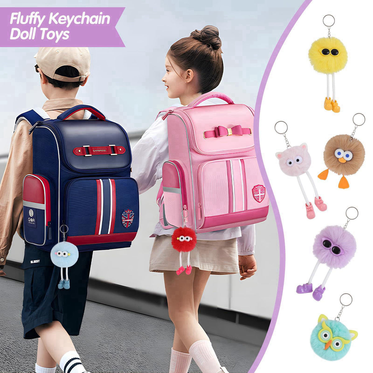 OMyFav 24 PCs Party Favors Keychains - Plush Backpack Keychain Bulk Kids Keychain Cute for Birthday Party Favors for Kid