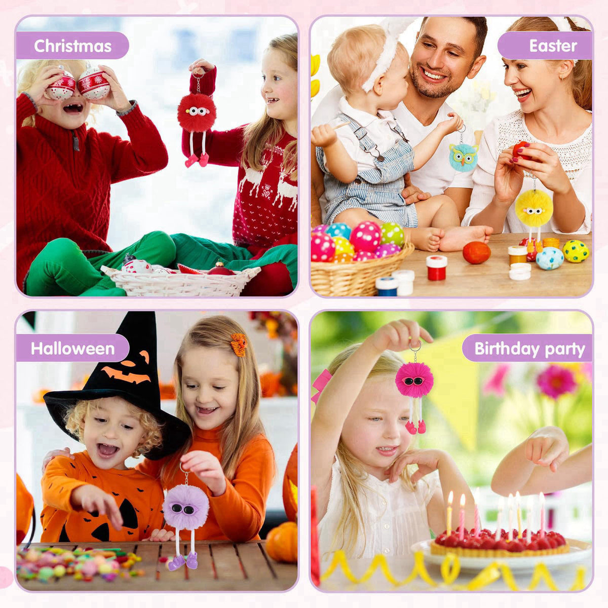 OMyFav 24 PCs Party Favors Keychains - Plush Backpack Keychain Bulk Kids Keychain Cute for Birthday Party Favors for Kid