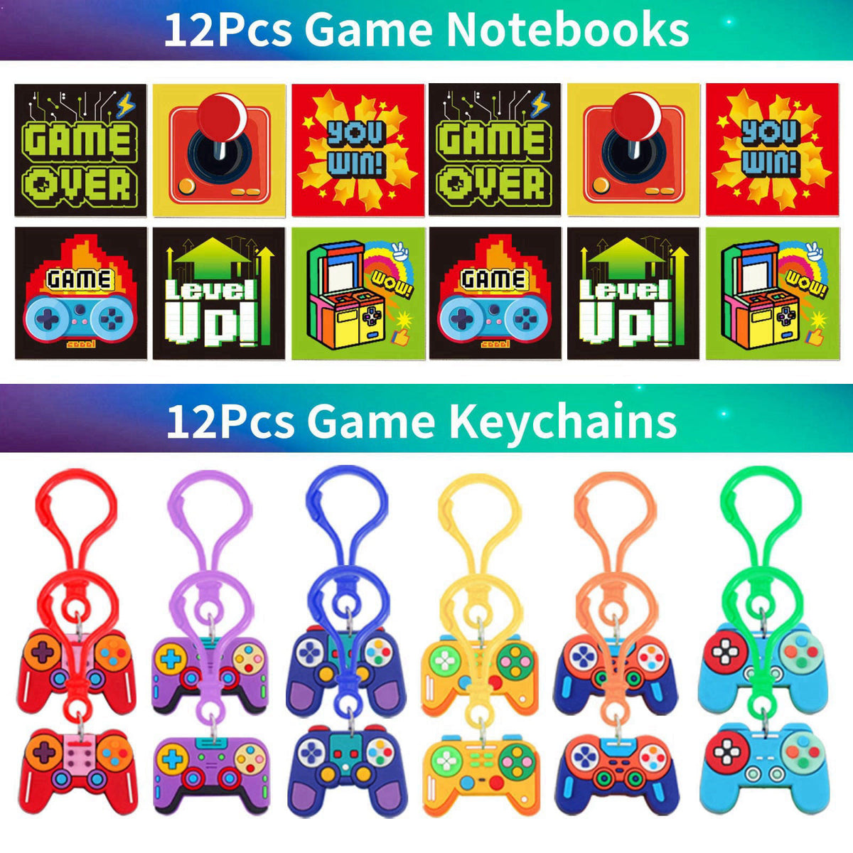PLOUGVI 320PCS Video Game Party Favors for Kids-Including Goodie Bags, Glasses, Straws, Bubble Wands, Stickers, Cake Top