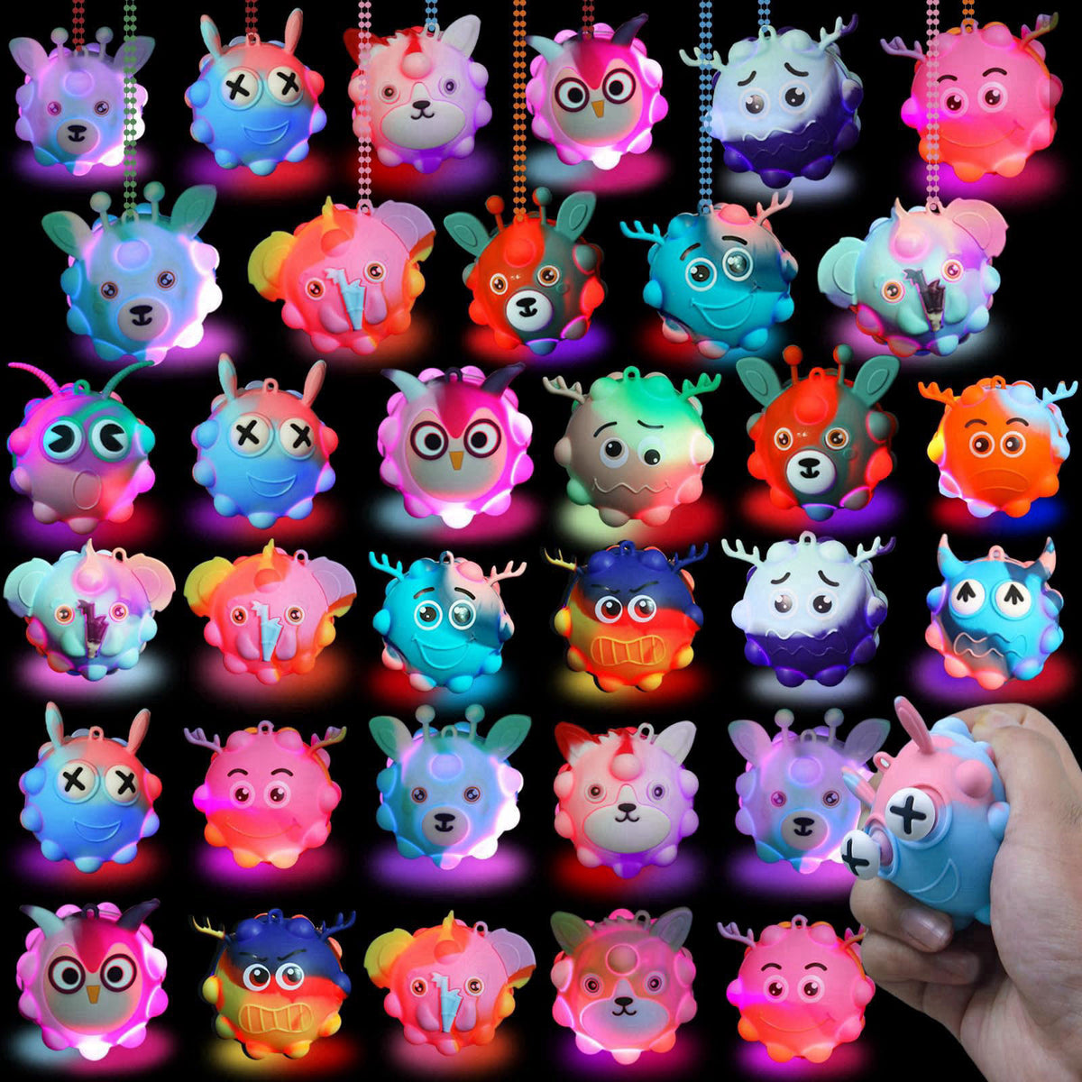 Supovil 48 Pack Light Up Party Favors for Birthday, Glow in The Dark Party Supplies, Pop Fidget Toys Bulk 3D Stress Ball