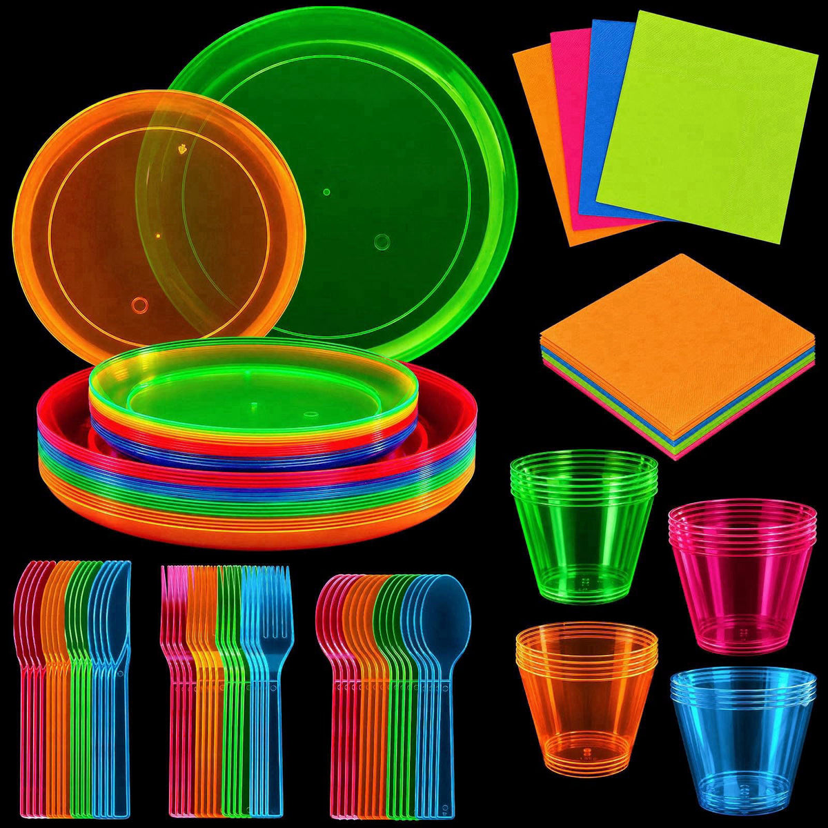 ZAVOOS 112 Pieces Neon Party Supplies, Service for 16 Guests – product photo (Plates)