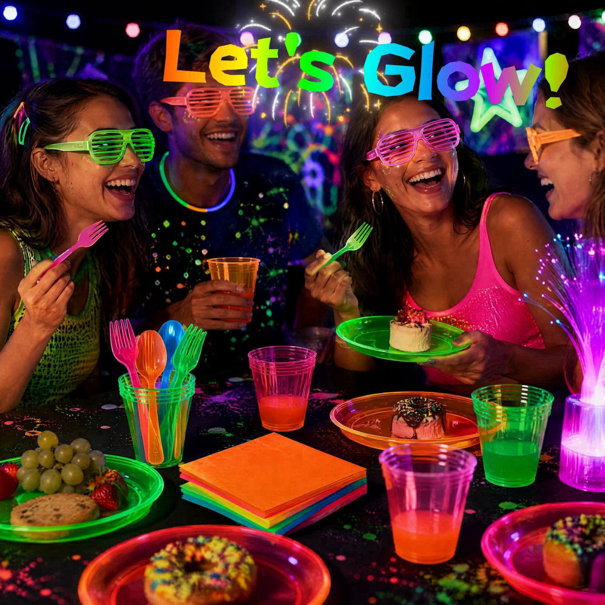 ZAVOOS 112 Pieces Neon Party Supplies, Service for 16 Guests – close-up detail