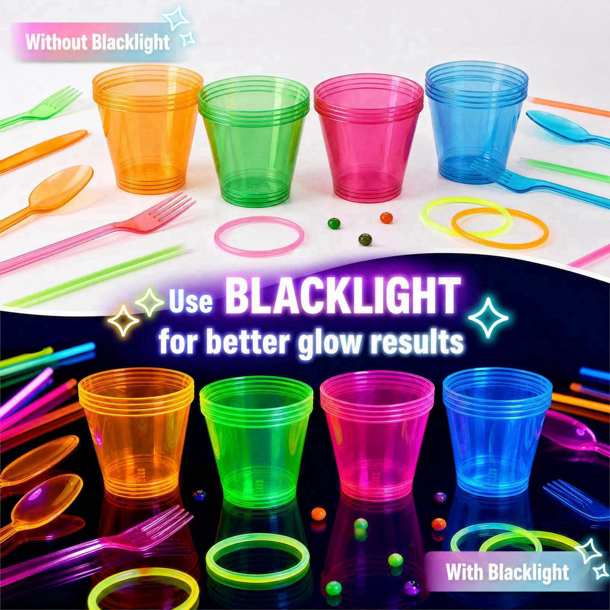 ZAVOOS 112 Pieces Neon Party Supplies, Service for 16 Guests – full view