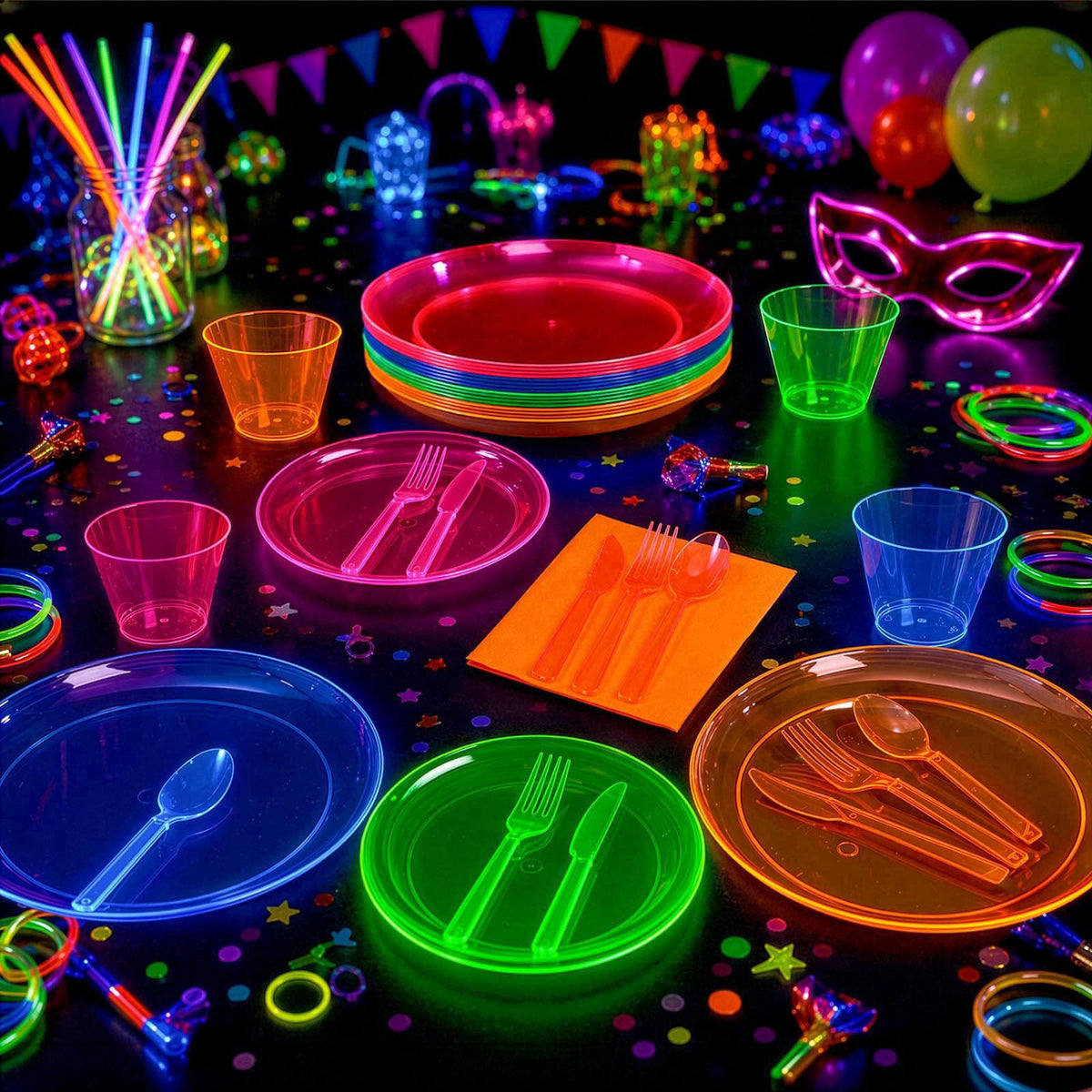 ZAVOOS 112 Pieces Neon Party Supplies, Service for 16 Guests – alternate angle
