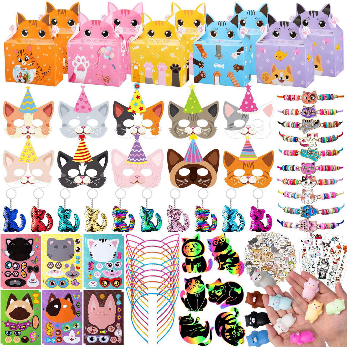 DMIGHT Cat Party Favors for Kids, Cute Cat Toys and Birthday Goodie Bag Stuffers – Multicolor, Paper, Plastic, Rubber