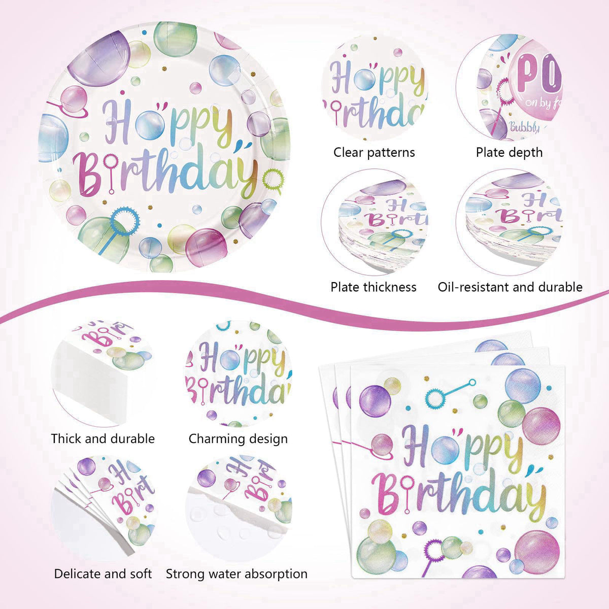 Greencian 170 Pcs Bubble Birthday Party Decorations, Serves 24 – full view