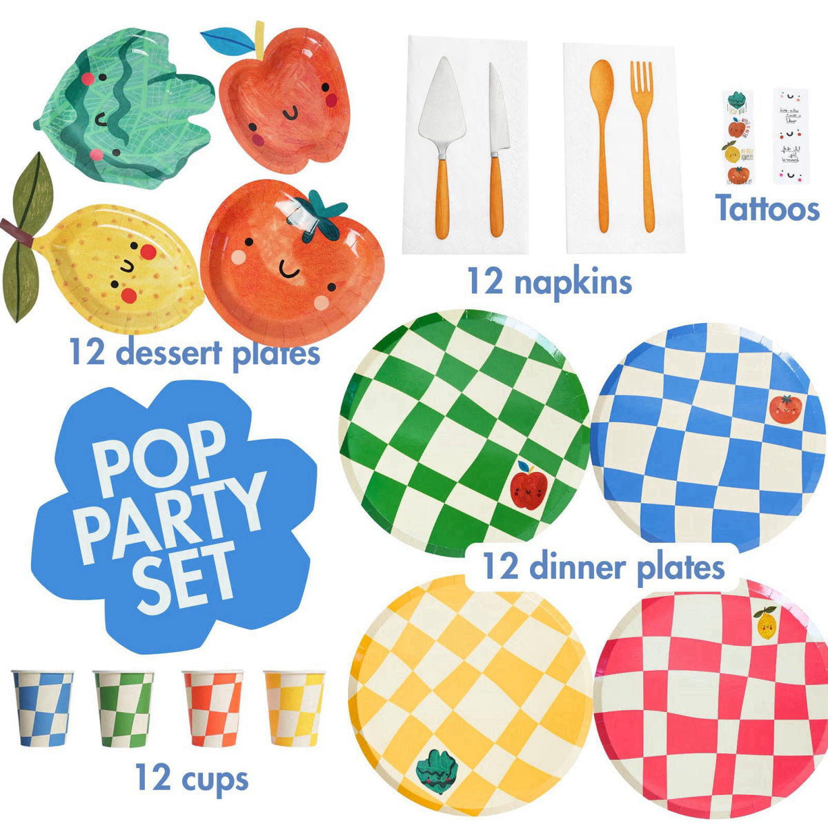 Pop Party Supplies Little Chef Birthday Party Supplies Pack (Serves 12) | Kids Cooking & Baking Themed Party Kit | Check