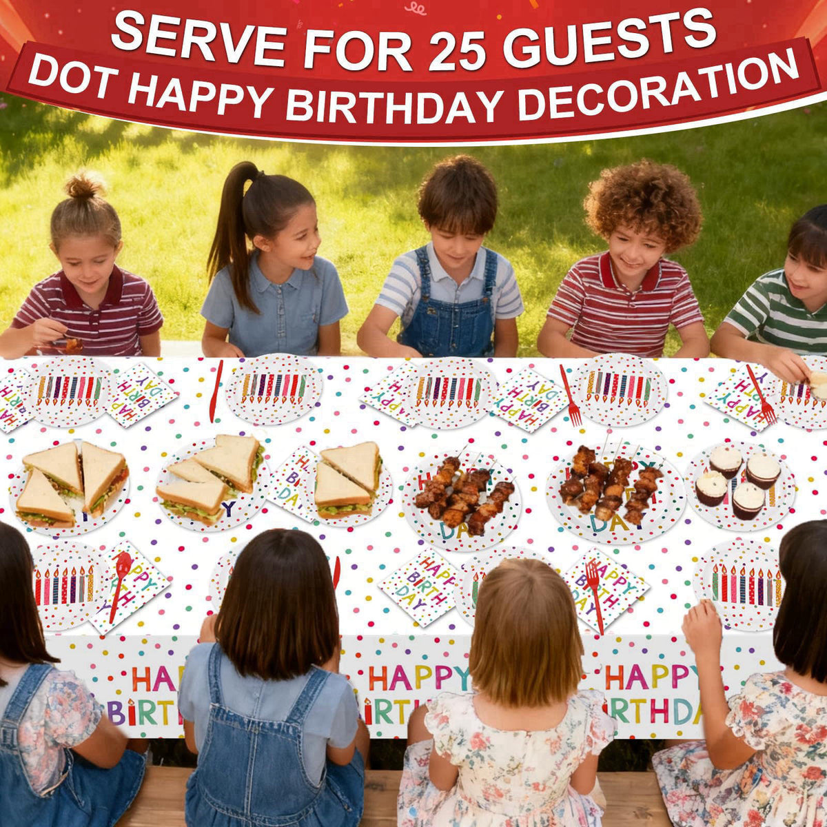 Zifengcer 203 Pcs Happy Birthday Decorations: Party Supplies Set with Dots Design- Includes Disposable Paper Birthday Pl