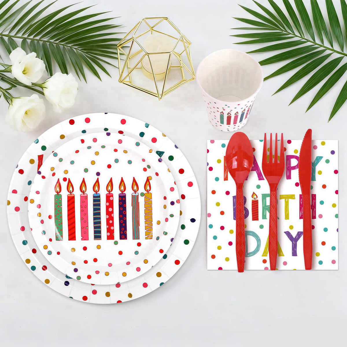 Zifengcer 203 Pcs Happy Birthday Decorations: Party Supplies Set with Dots Design- Includes Disposable Paper Birthday Pl