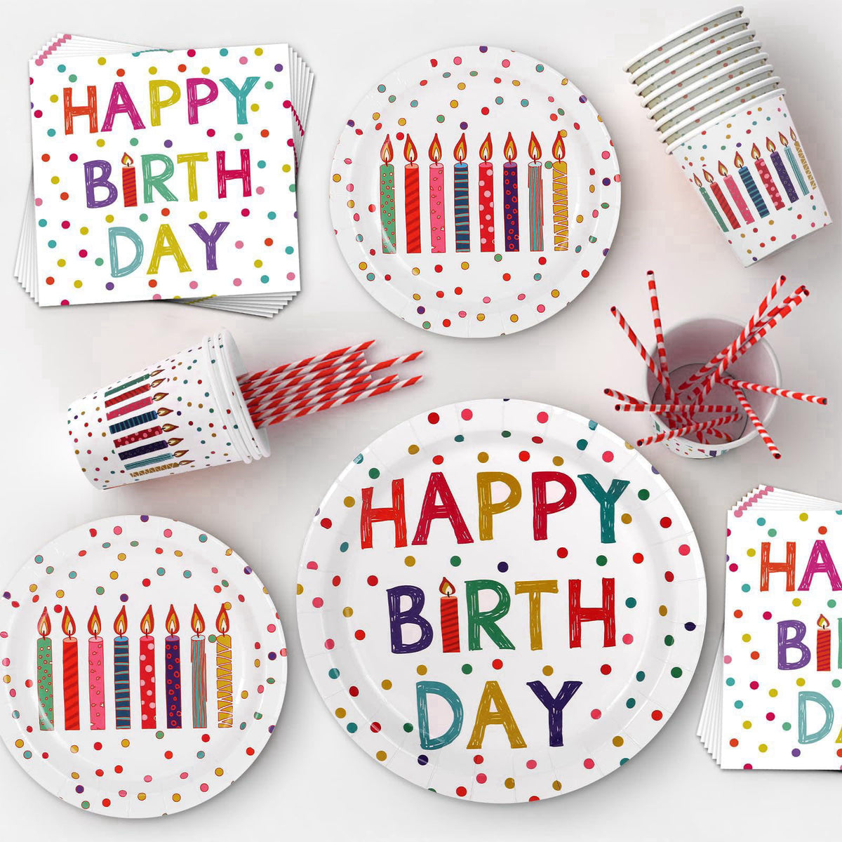 Zifengcer 203 Pcs Happy Birthday Decorations: Party Supplies Set with Dots Design- Includes Disposable Paper Birthday Pl