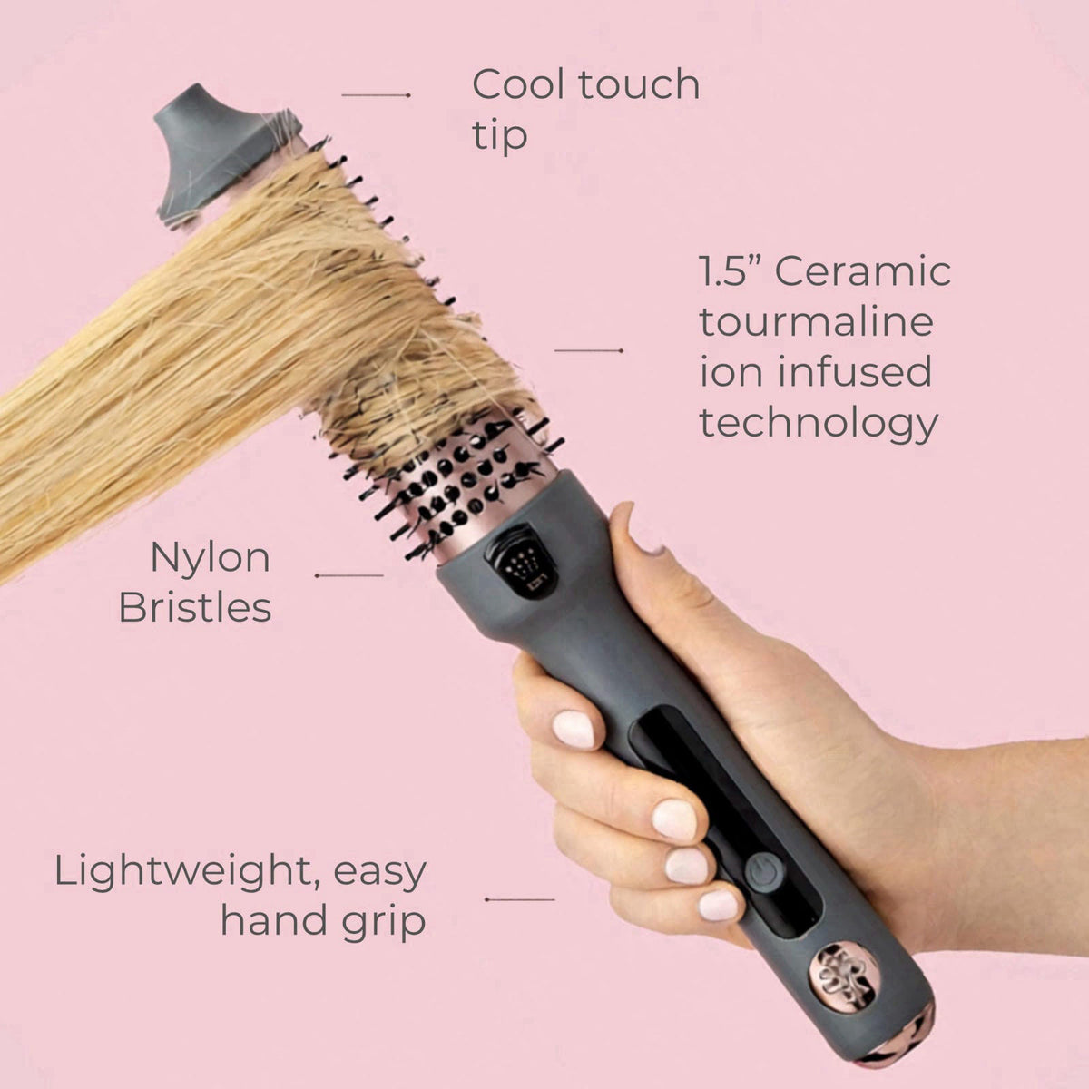 Hairitage Heated Curl Brush - 1.5 Inch Thermal Round Brush for Smooth & Frizz-Free Hair -10 Minute Blowout -Effortless C