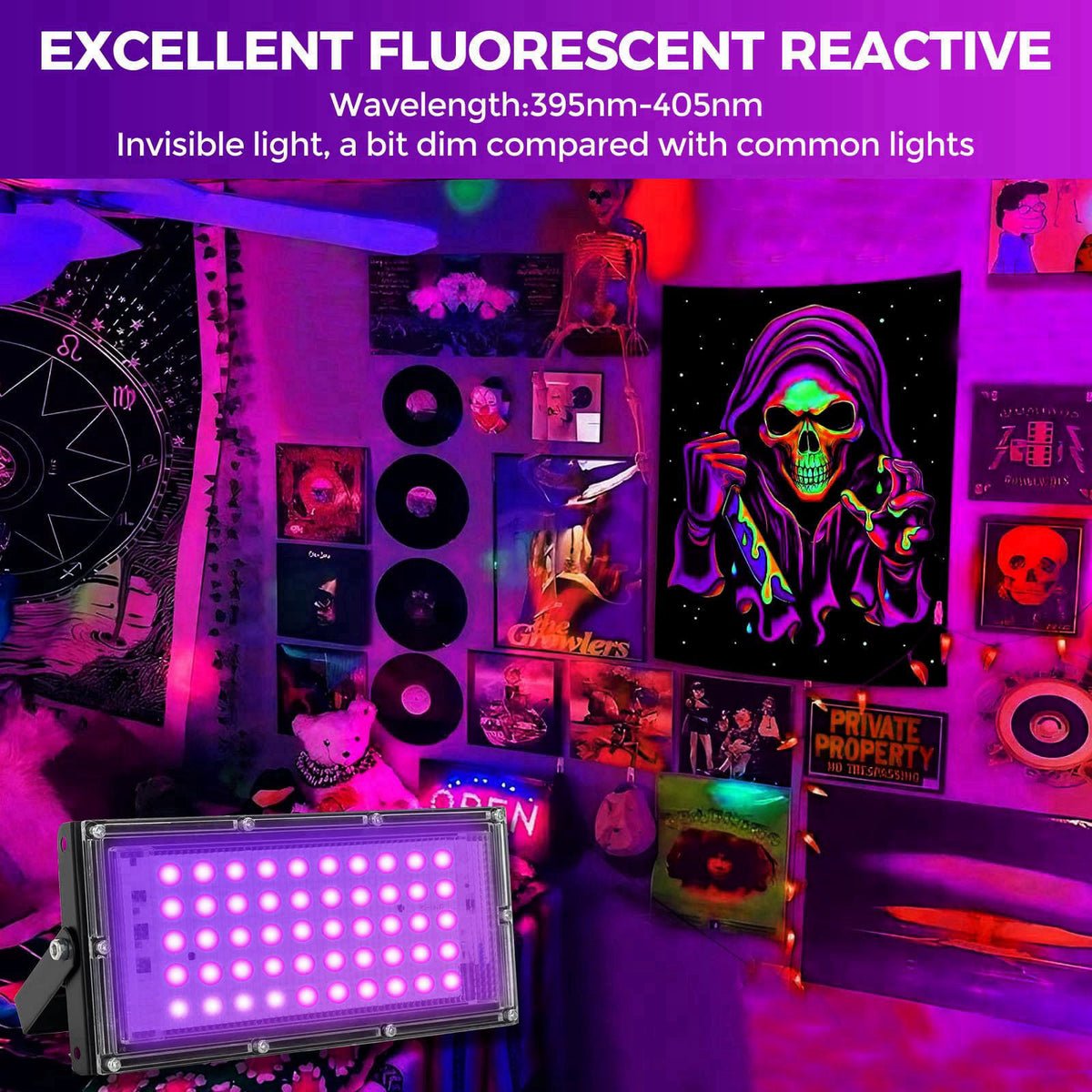Waygor 50W LED Black Lights for Glow Party, IP65 Waterproof UV Blacklight Floodlight 395nm Black Light Spotlight Purple 