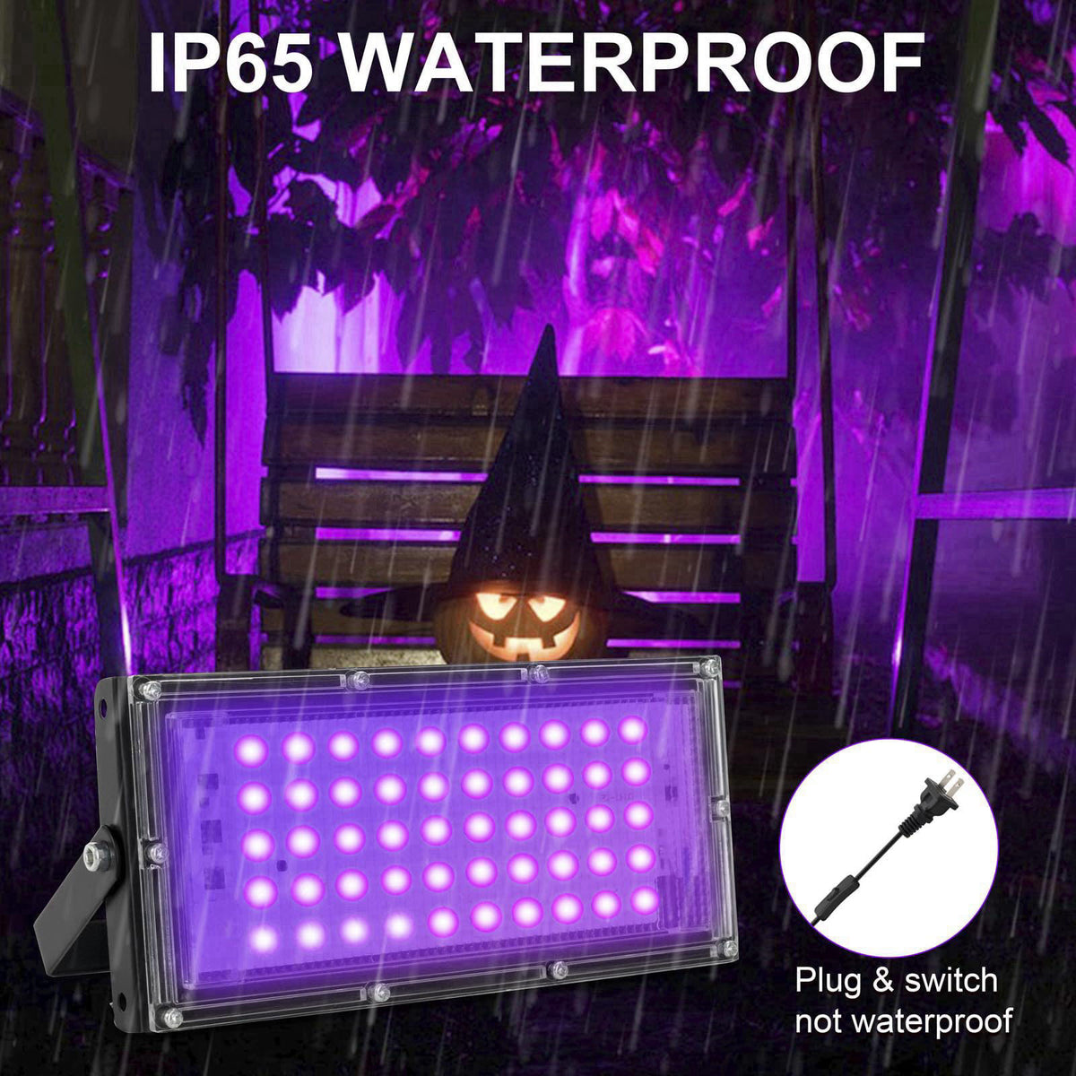 Waygor 50W LED Black Lights for Glow Party, IP65 Waterproof UV Blacklight Floodlight 395nm Black Light Spotlight Purple 