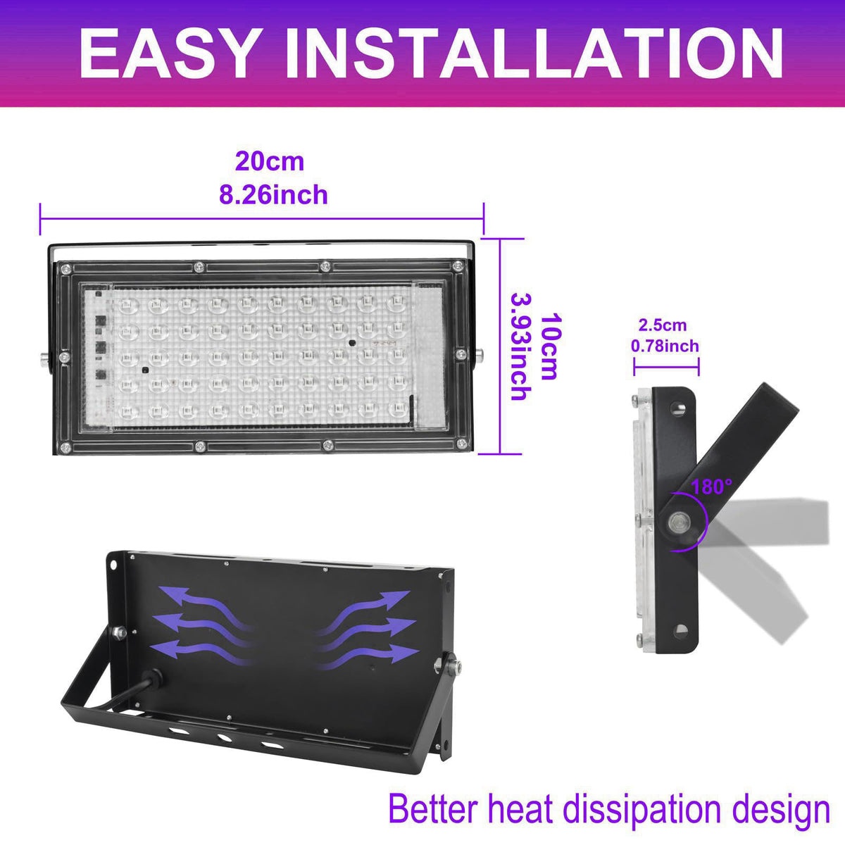 Waygor 50W LED Black Lights for Glow Party, IP65 Waterproof UV Blacklight Floodlight 395nm Black Light Spotlight Purple 
