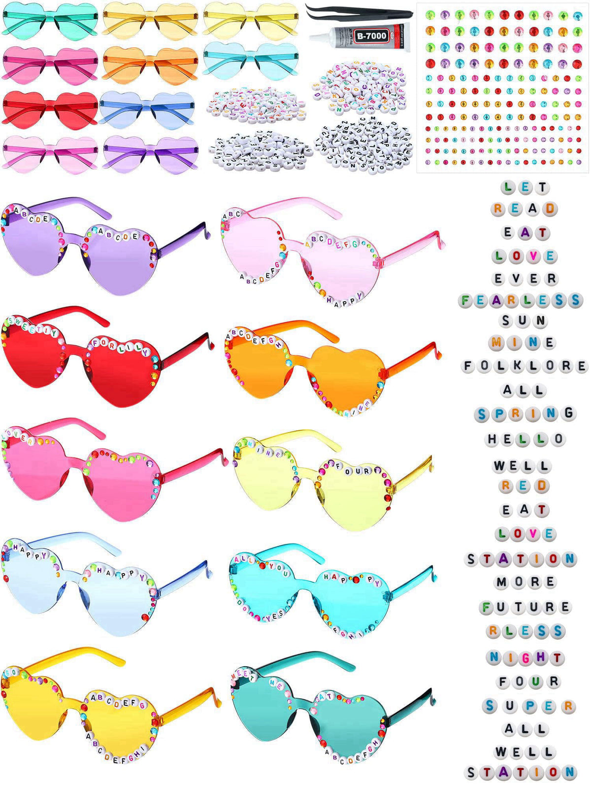 Saysurey 30 Pairs DIY Heart Sunglasses Decorating Kit for Women Craft