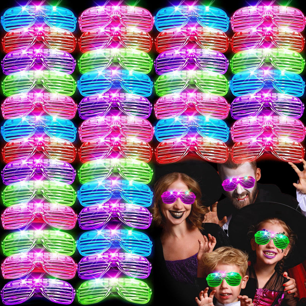 SHQDD 46 Pack Light Up Glasses, Glow in the Dark Party Favors, 5 Neon Color Led Glasses, Shutter Shades Glow Stick Sungl