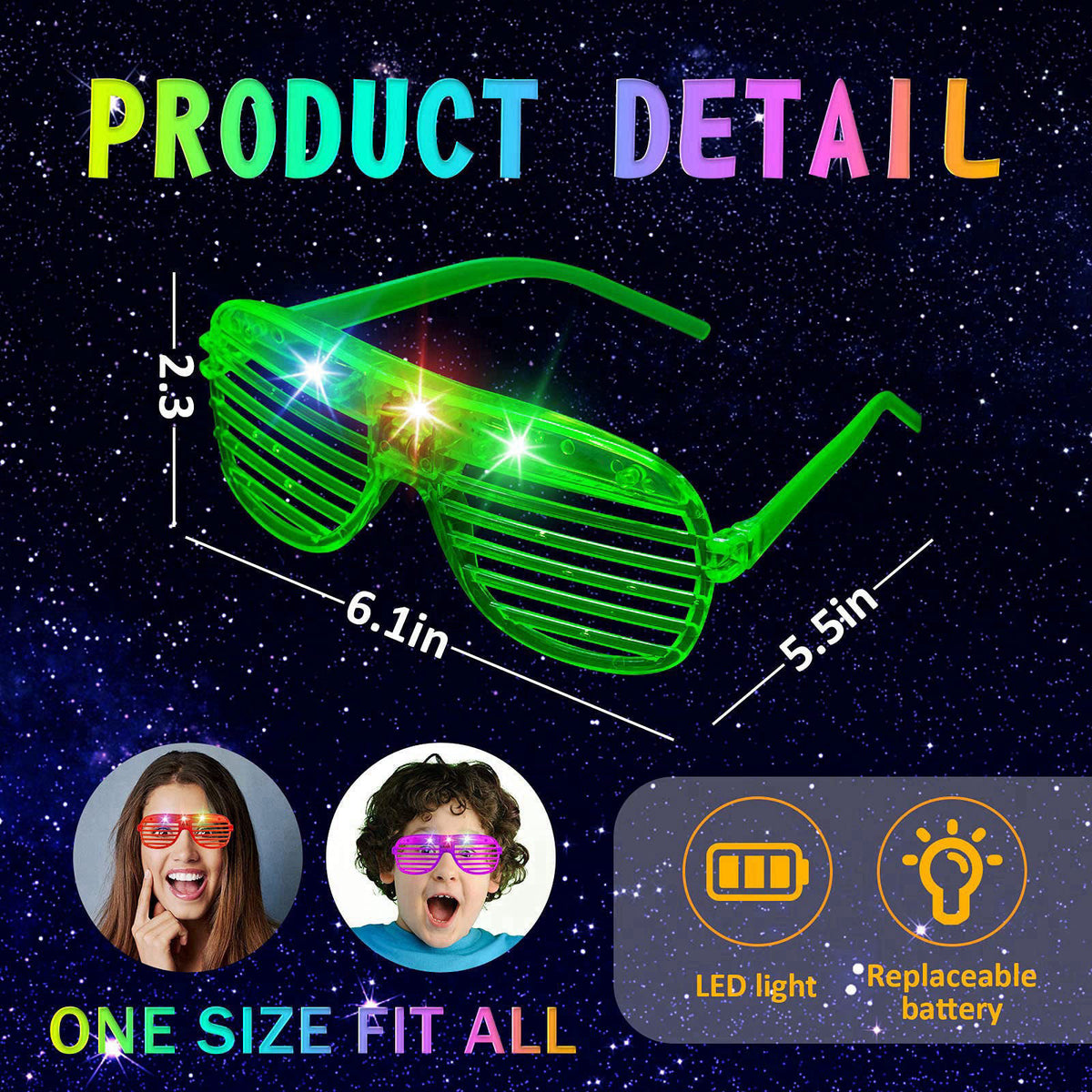 SHQDD 46 Pack Light Up Glasses, Glow in the Dark Party Favors, 5 Neon Color Led Glasses, Shutter Shades Glow Stick Sungl