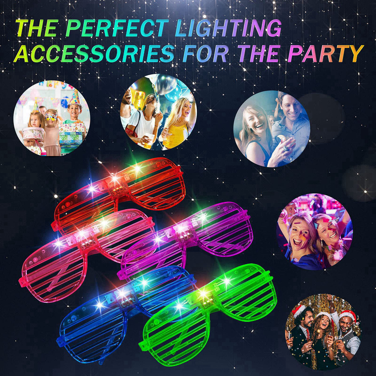 SHQDD 46 Pack Light Up Glasses, Glow in the Dark Party Favors, 5 Neon Color Led Glasses, Shutter Shades Glow Stick Sungl