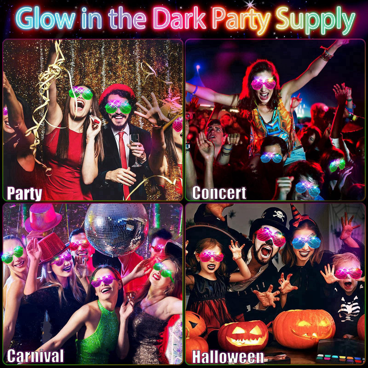 SHQDD 46 Pack Light Up Glasses, Glow in the Dark Party Favors, 5 Neon Color Led Glasses, Shutter Shades Glow Stick Sungl