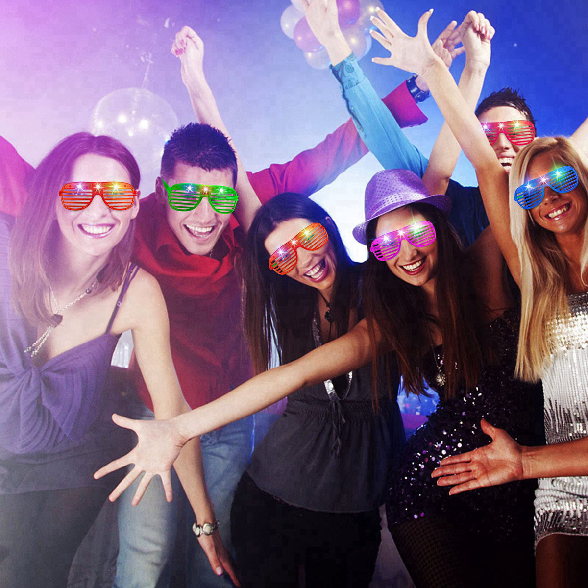 SHQDD 46 Pack Light Up Glasses, Glow in the Dark Party Favors, 5 Neon Color Led Glasses, Shutter Shades Glow Stick Sungl