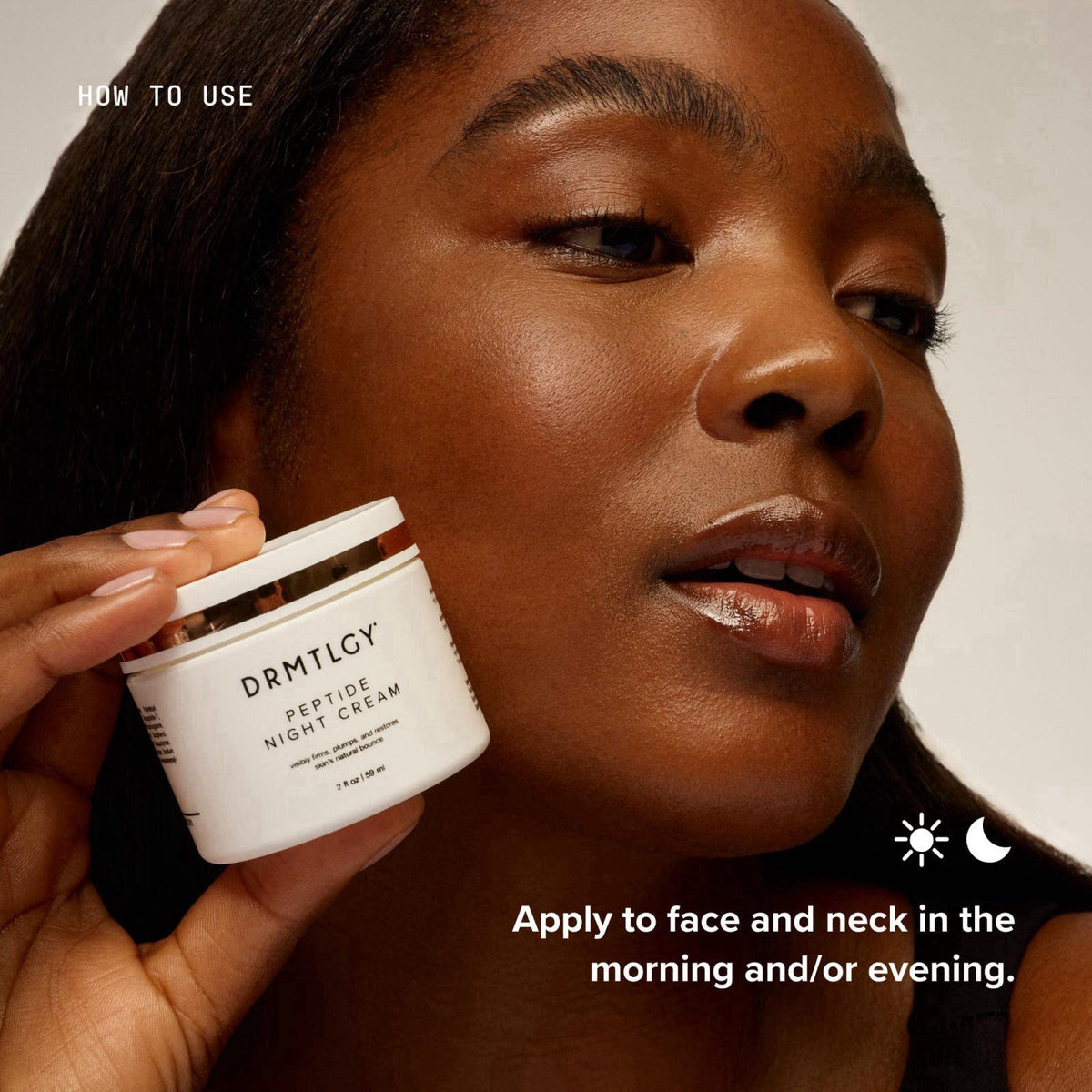 DRMTLGY Peptide Night Cream | Hydrating Firming Moisturizer – back view and specifications