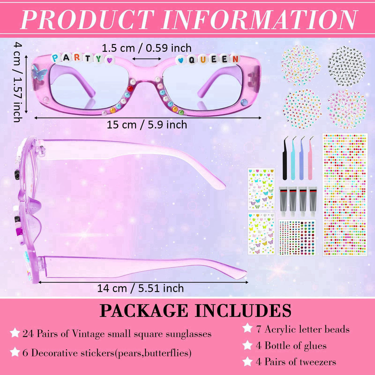Relaxweex DIY Sunglasses Decorating Kit Popular Singer Party Favors Friendship Glasses Craft Bulk with Letter Bead for W