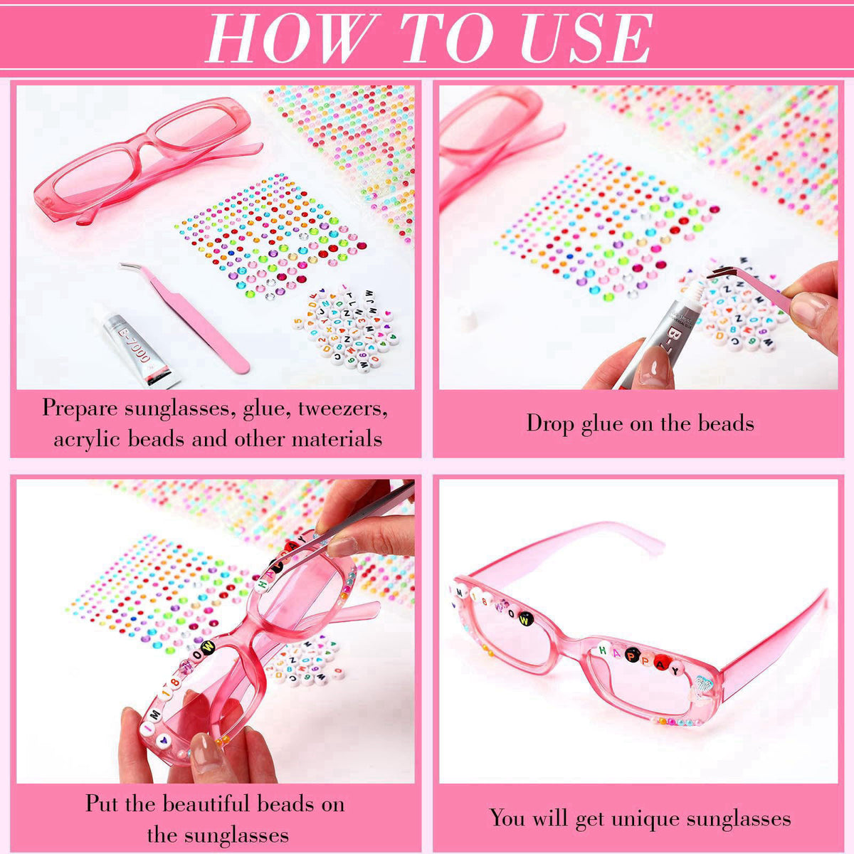 Relaxweex DIY Sunglasses Decorating Kit Popular Singer Party Favors Friendship Glasses Craft Bulk with Letter Bead for W