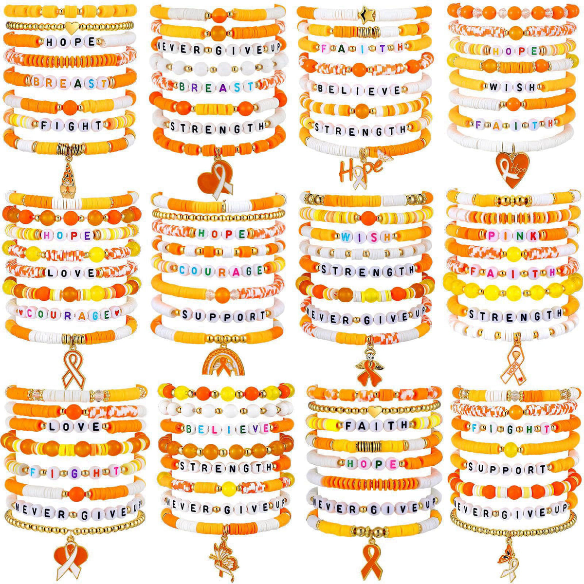 Ecation 96 Pcs Breast Cancer Awareness Bracelets Pink Ribbon Gift – Orange, Acrylic, about 6.89 inches