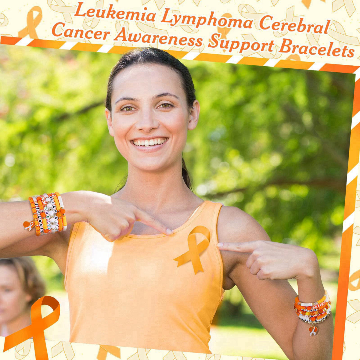 Ecation 96 Pcs Breast Cancer Awareness Bracelets Pink Ribbon Gift – close-up detail in Orange