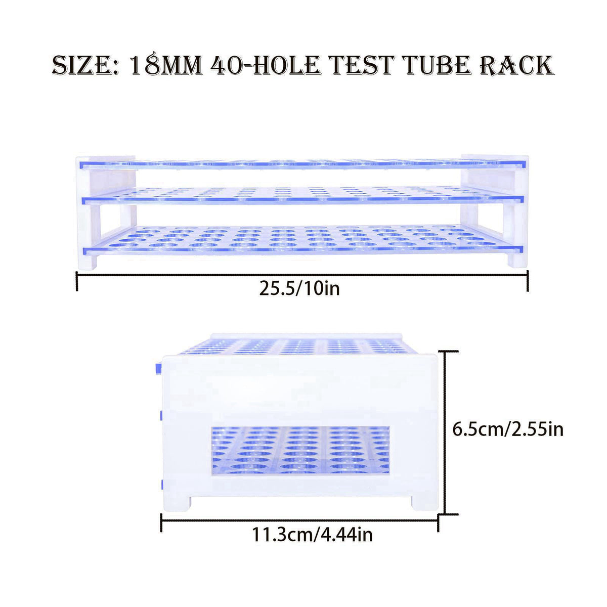 BKMAMLAB 25ml 40pcs Clear Glass Test Tubes 18x150mm with Cork Stoppers and 1pcs 50Holes Plastic Tubes Rack for use in La