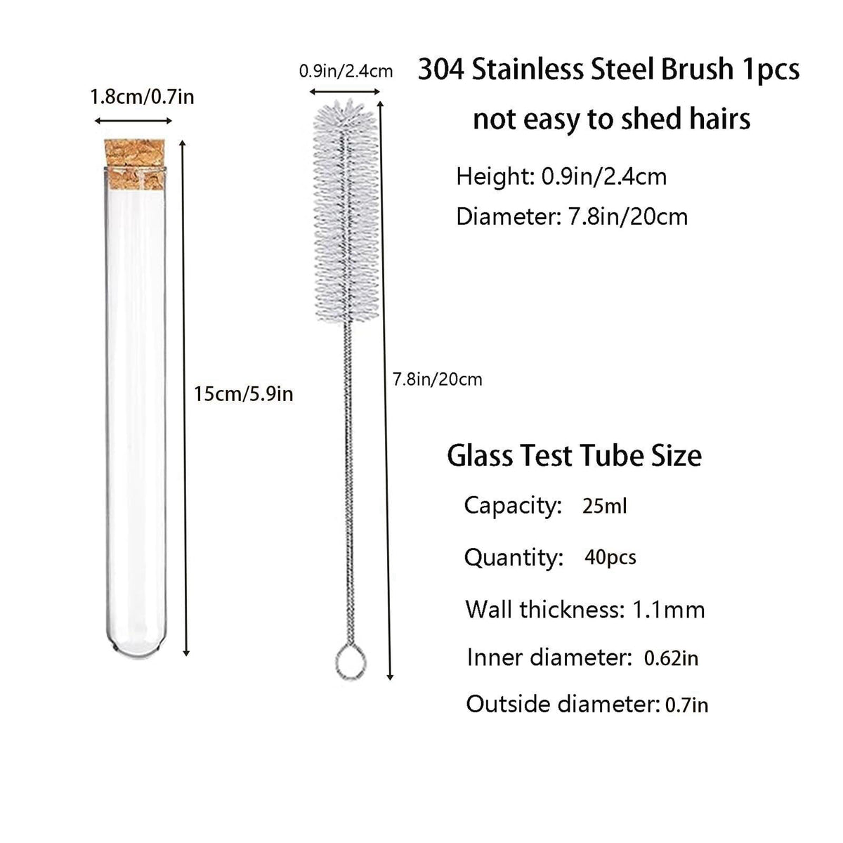 BKMAMLAB 25ml 40pcs Clear Glass Test Tubes 18x150mm with Cork Stoppers and 1pcs 50Holes Plastic Tubes Rack for use in La