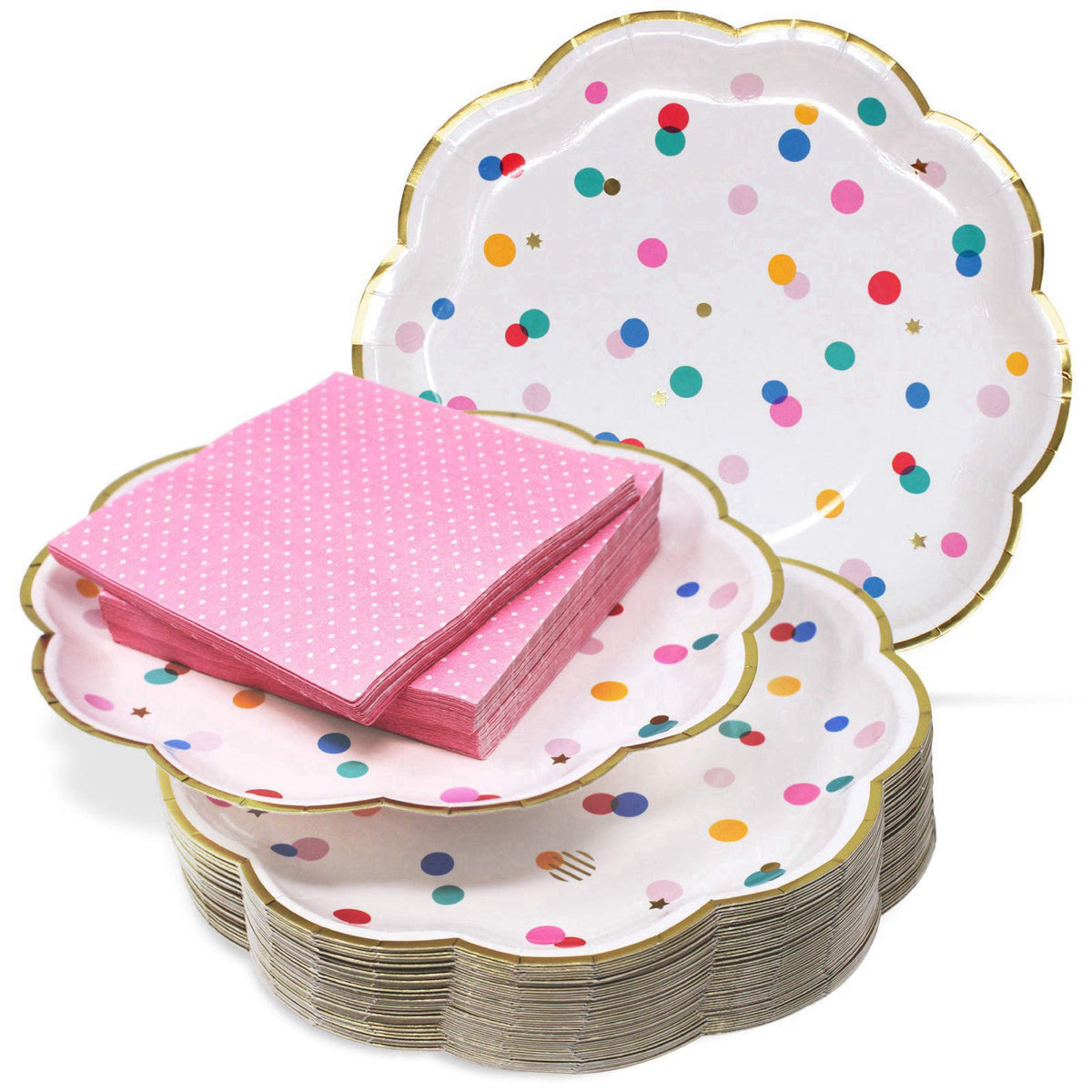 The Joy Bazaar Premium Pink and Gold Party Plates Set - 30 Pack Disposable Plates and Napkins, Ultra-Durable 400GSM, No 