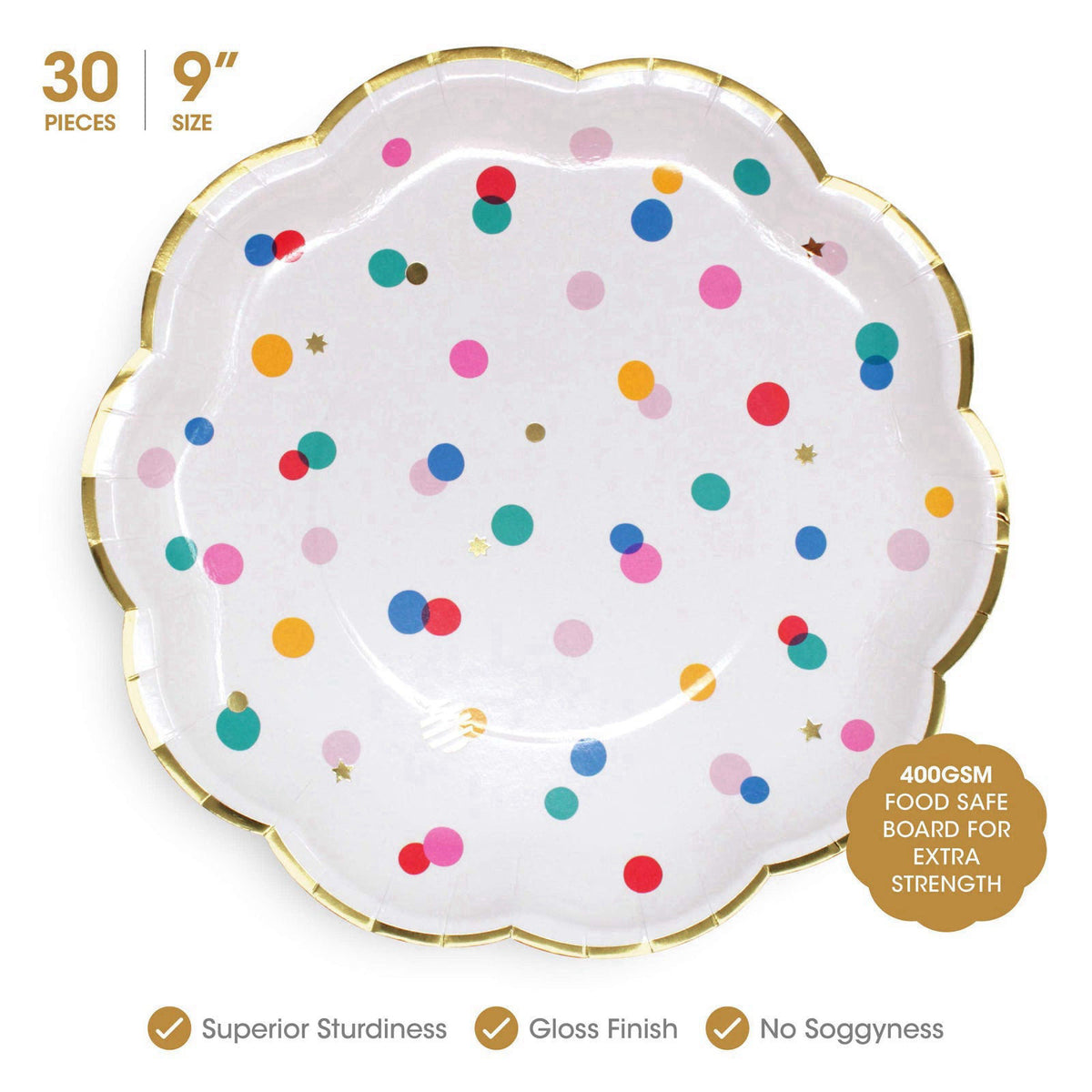 The Joy Bazaar Premium Pink and Gold Party Plates Set - 30 Pack Disposable Plates and Napkins, Ultra-Durable 400GSM, No 