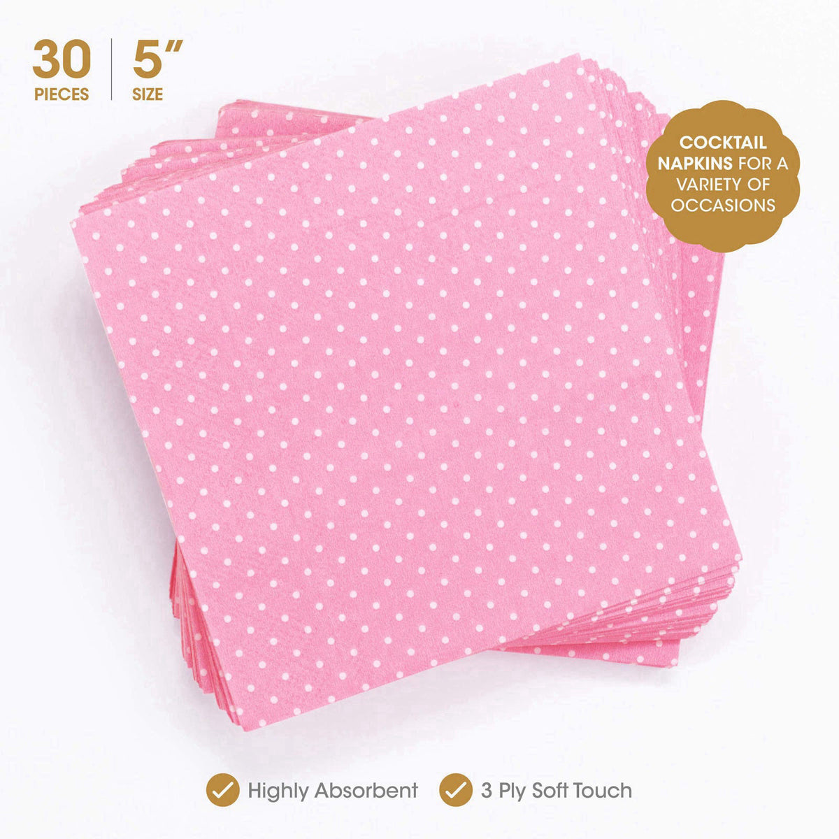 The Joy Bazaar Premium Pink and Gold Party Plates Set - 30 Pack Disposable Plates and Napkins, Ultra-Durable 400GSM, No 