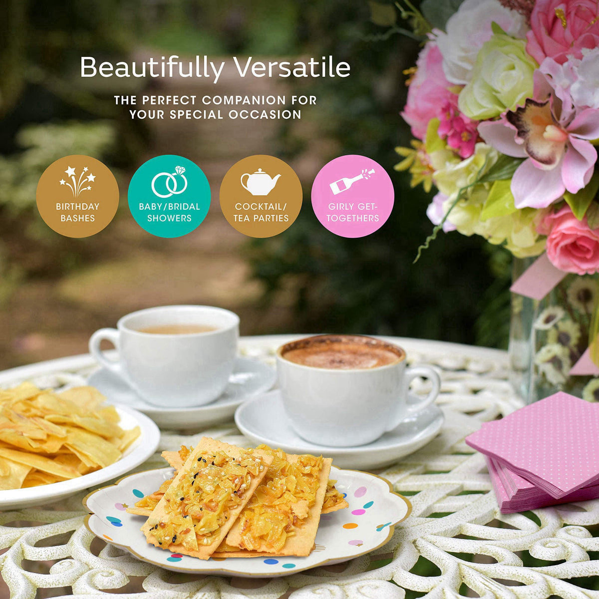 The Joy Bazaar Premium Pink and Gold Party Plates Set - 30 Pack Disposable Plates and Napkins, Ultra-Durable 400GSM, No 