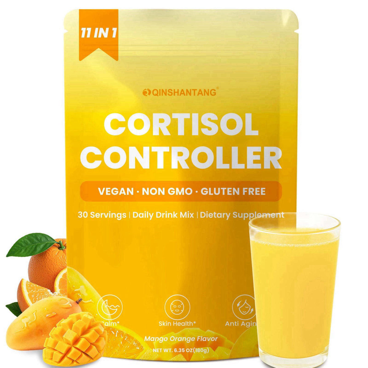 QIN SHAN TANG Cortisol Drink Powder, Cortisol Supplements for Women | Magnesium Glycinate, Ashwagandha, L-Theanine & Lio