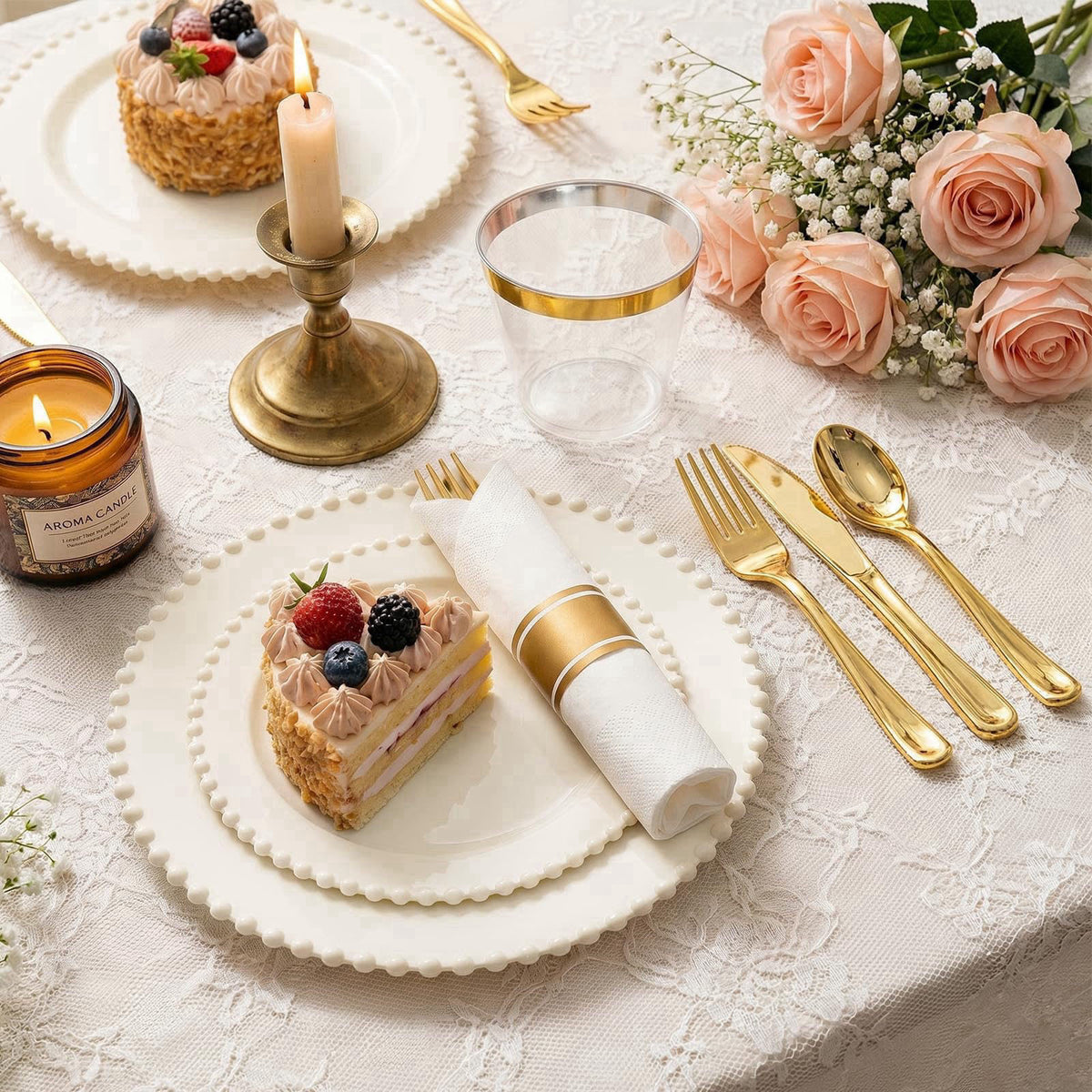 cheerserve 175pcs Plastic Dinnerware Set Ivory 25 Guests for Wedding – close-up detail