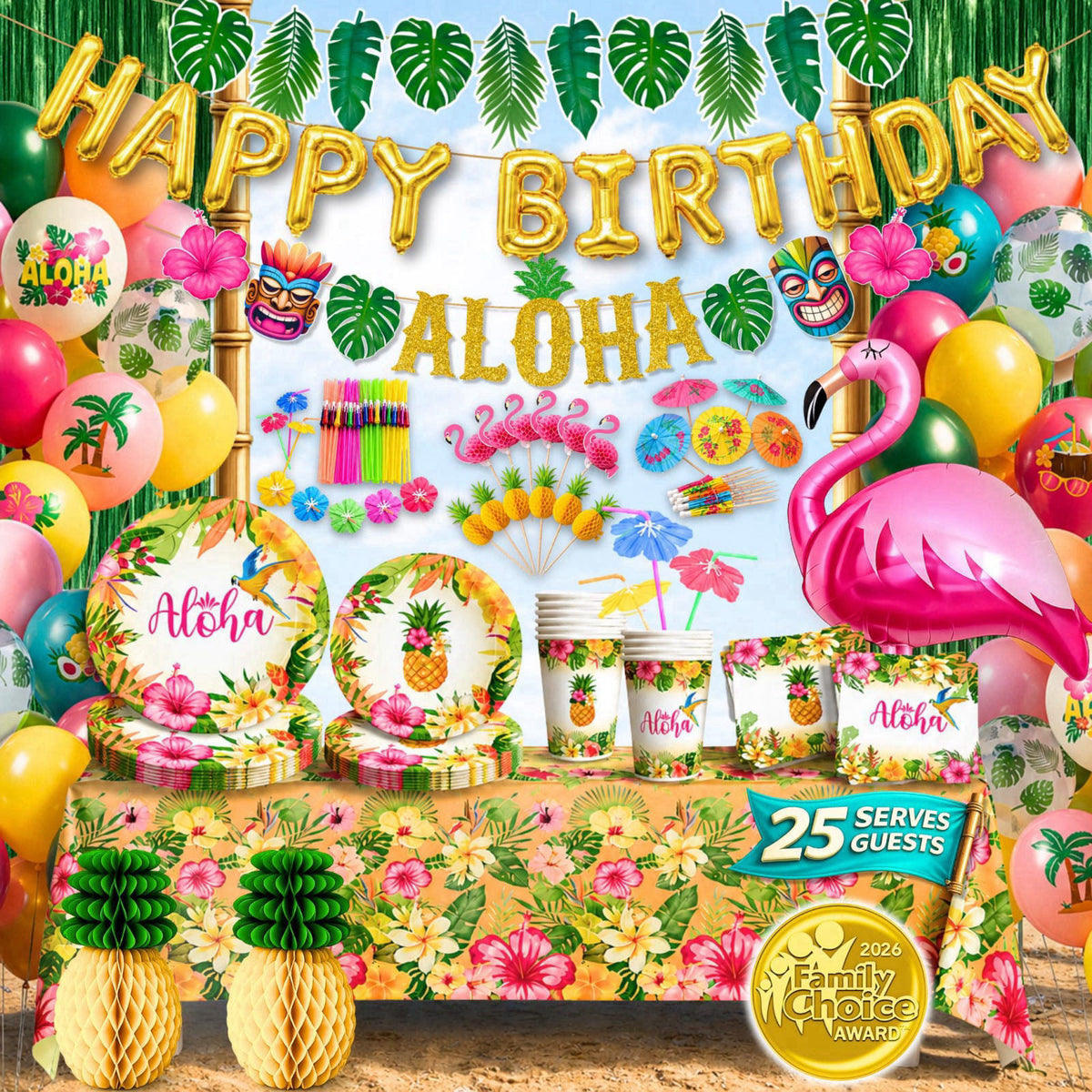 RainMeadow Premium Luau Birthday Party Decorations Set for 25 Guests - Hawaiian Theme – product photo (Party Packs)