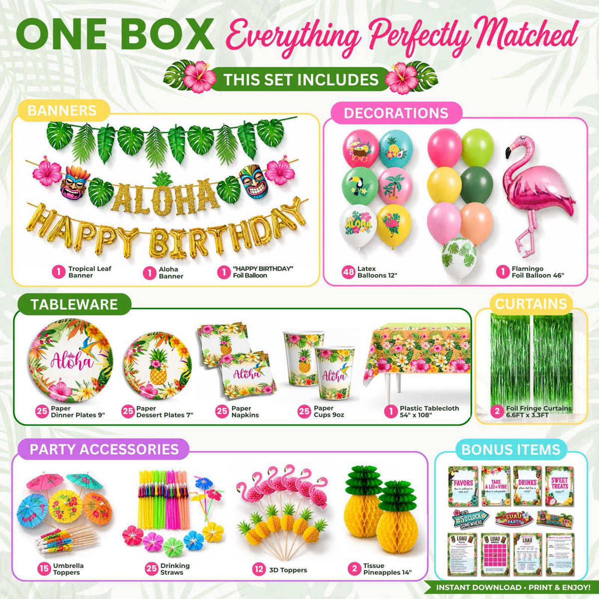 RainMeadow Premium Luau Birthday Party Decorations Set for 25 Guests - Hawaiian Theme – close-up detail