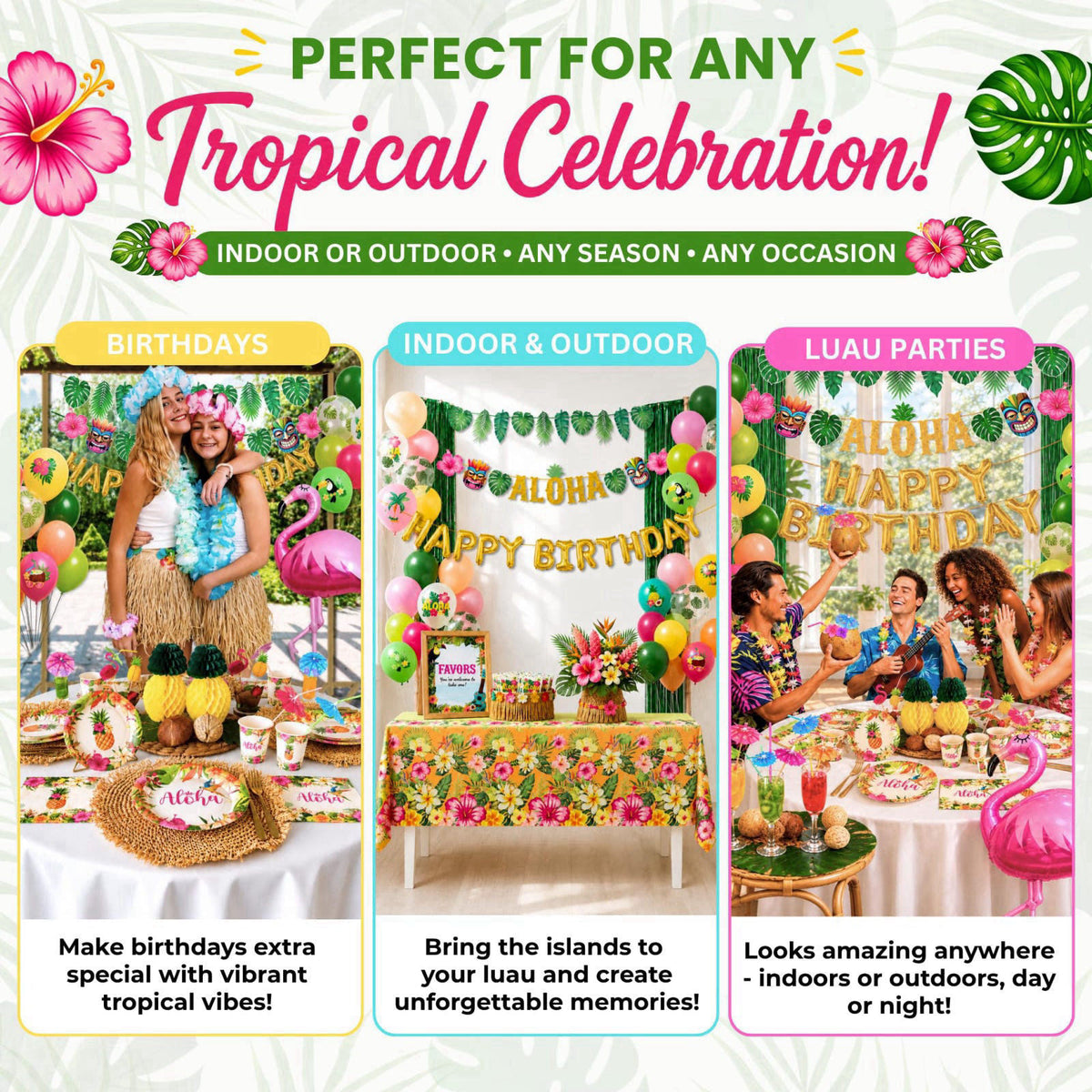 RainMeadow Premium Luau Birthday Party Decorations Set for 25 Guests - Hawaiian Theme – alternate angle