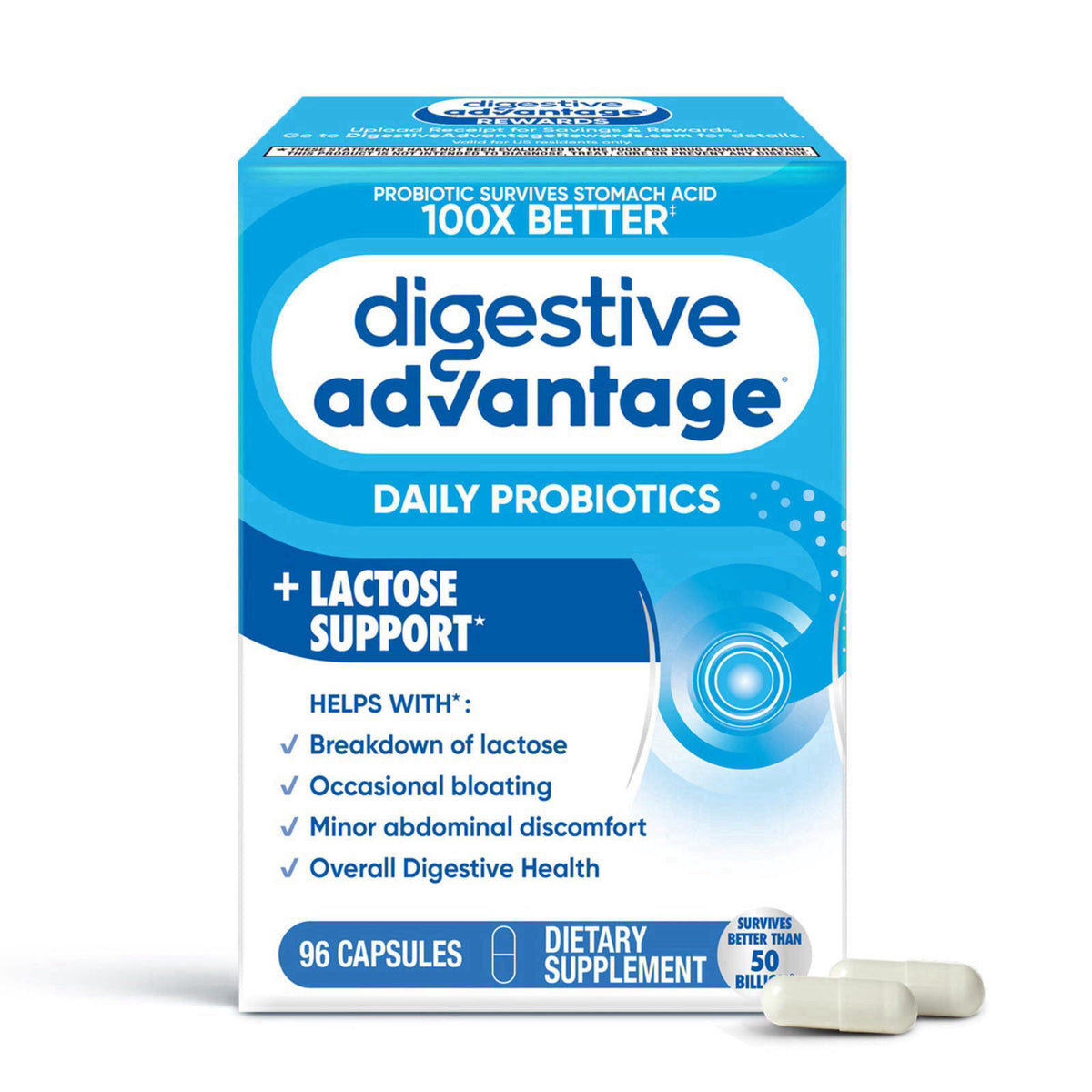 Digestive Advantage Daily Probiotics, Lactose Support - 96 ct Capsules – product photo (Acidophilus)