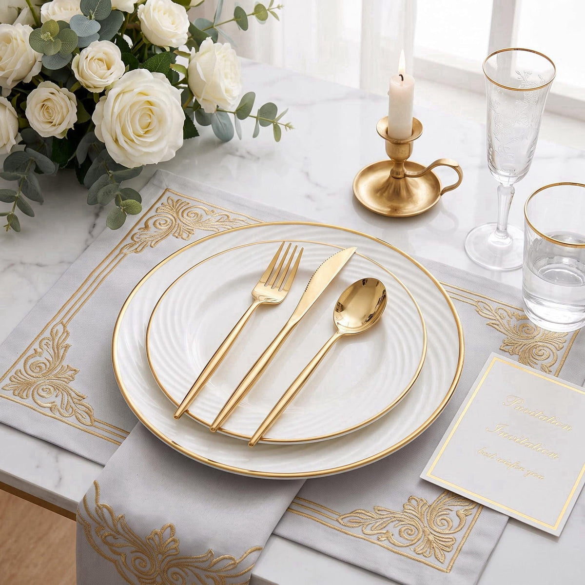 SUT Gold Plastic Silverware, 150-Piece Disposable Cutlery Set – close-up detail