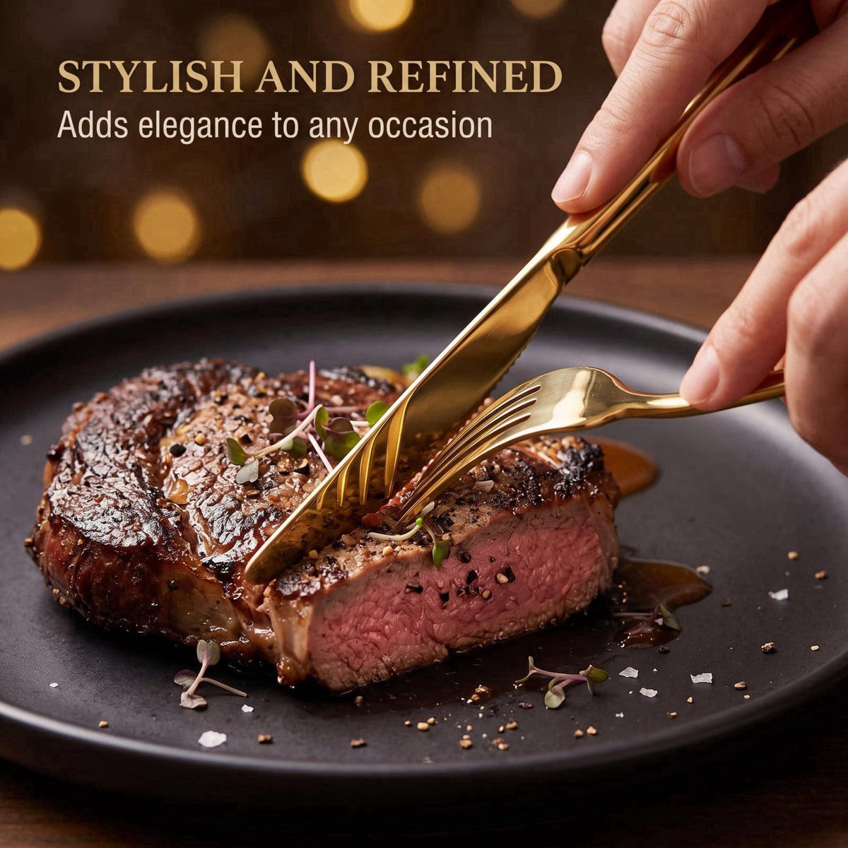 SUT Gold Plastic Silverware, 150-Piece Disposable Cutlery Set – back view and specifications