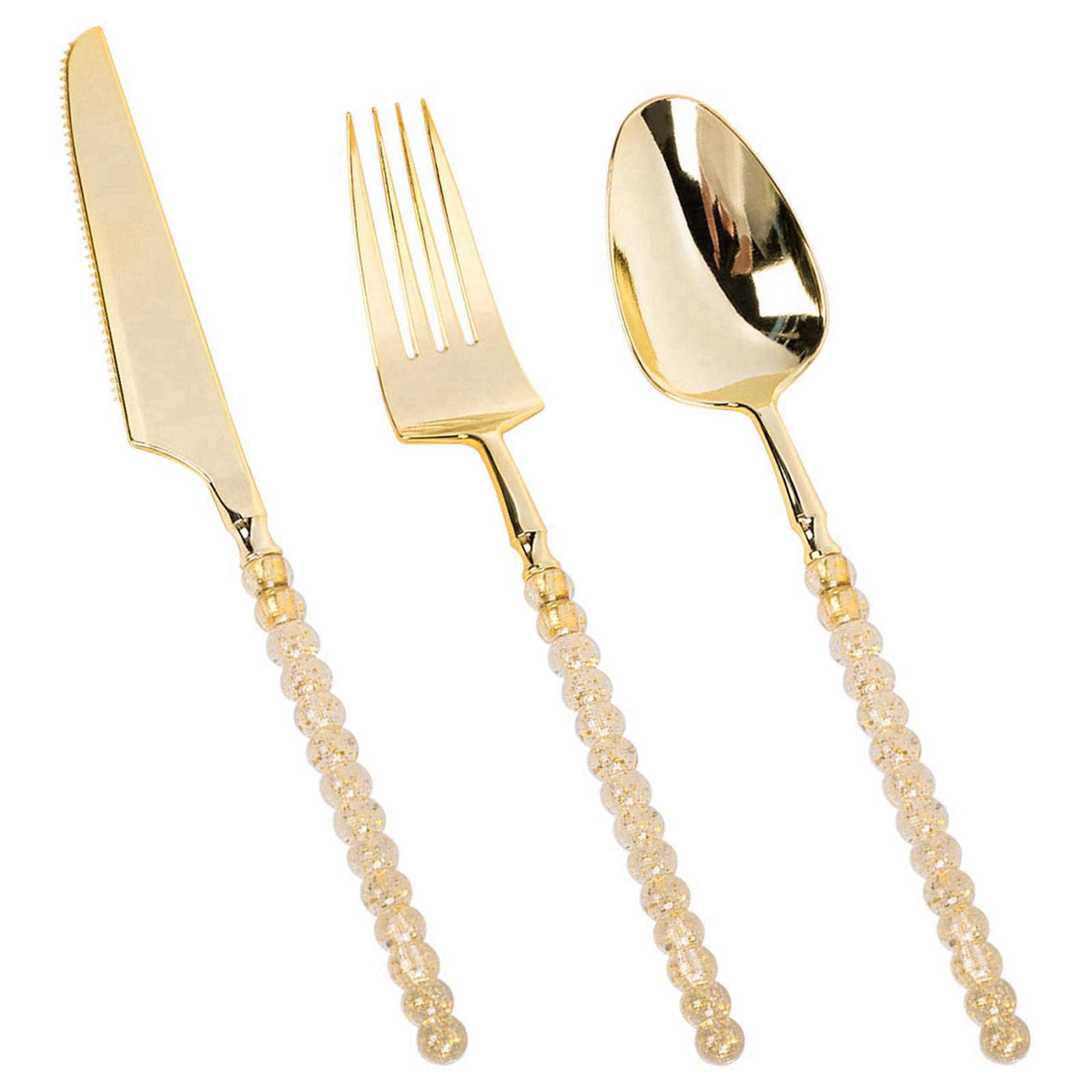 QualQuot 150PCS Gold Plastic Silverware, Heavy Duty Disposable Utensils Set