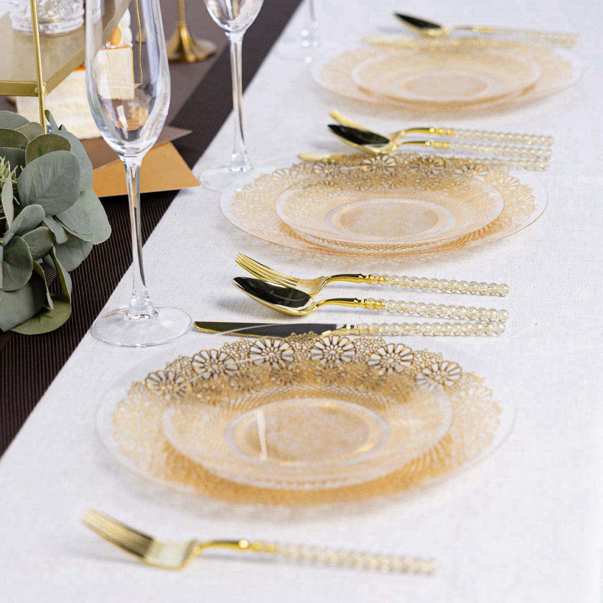 QualQuot 150PCS Gold Plastic Silverware, Heavy Duty Disposable Utensils Set – close-up detail