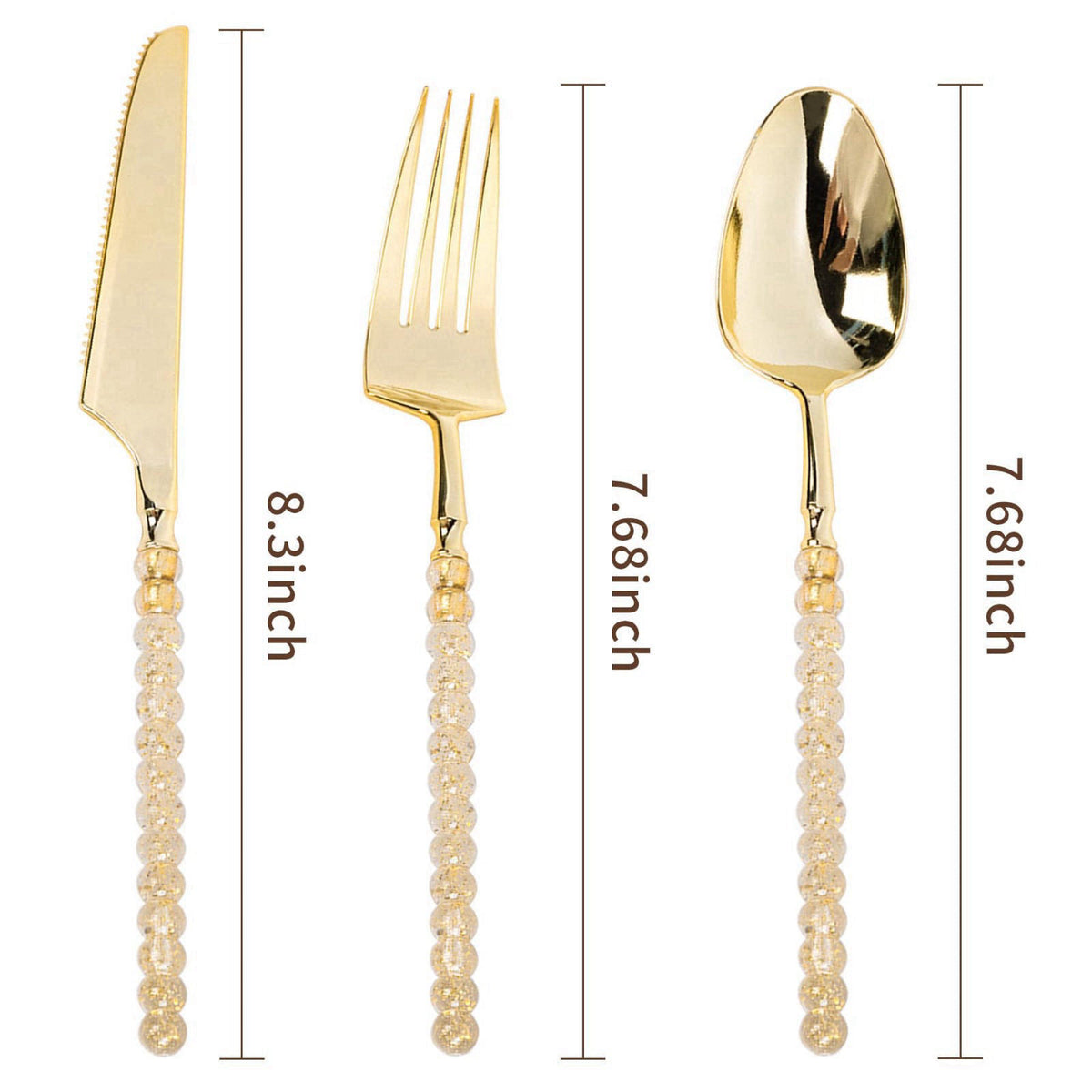 QualQuot 150PCS Gold Plastic Silverware, Heavy Duty Disposable Utensils Set – packaging and label