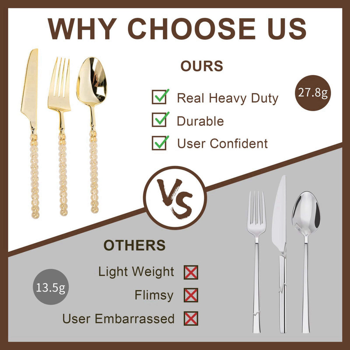 QualQuot 150PCS Gold Plastic Silverware, Heavy Duty Disposable Utensils Set – alternate angle